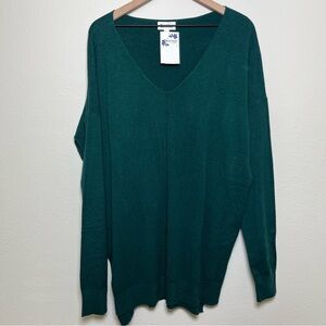 NEW &Merci Women Knit Tunic Top‎ Large Green Deep V-Neck Long Sleeve